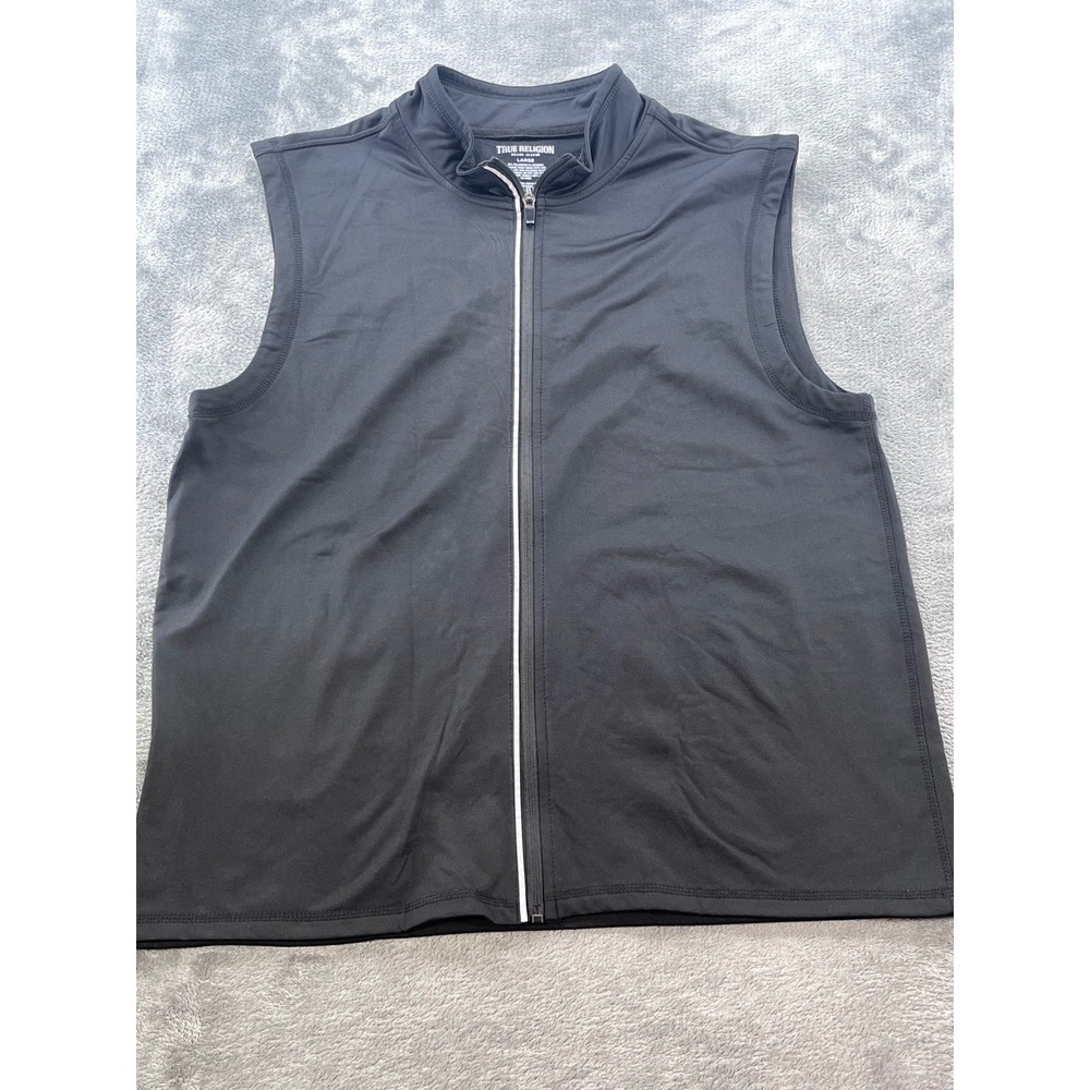 True Religion Mens Full Zip Activewear Vest Black Mock Neck Large RN164203
